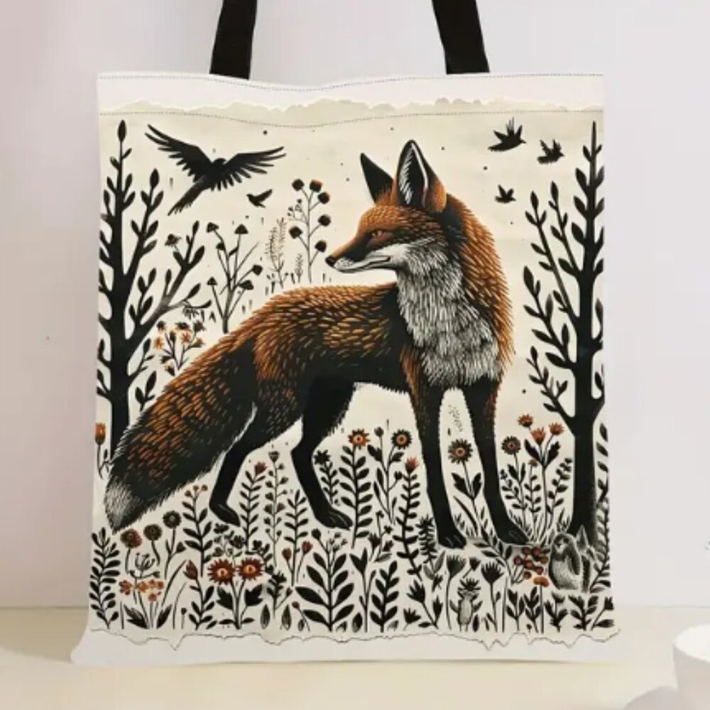 NWT 🦊 Enchanting Fox Canvas Tote – Nature-Inspired & Stylish! 🍂